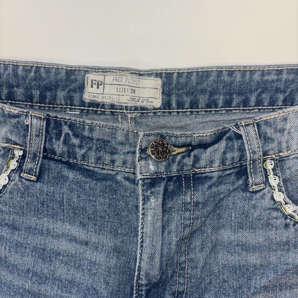VTG Free People Denim Cutoff Shorts Sz 28 Boho South West Country Y2K Embroidery - Picture 2 of 9
